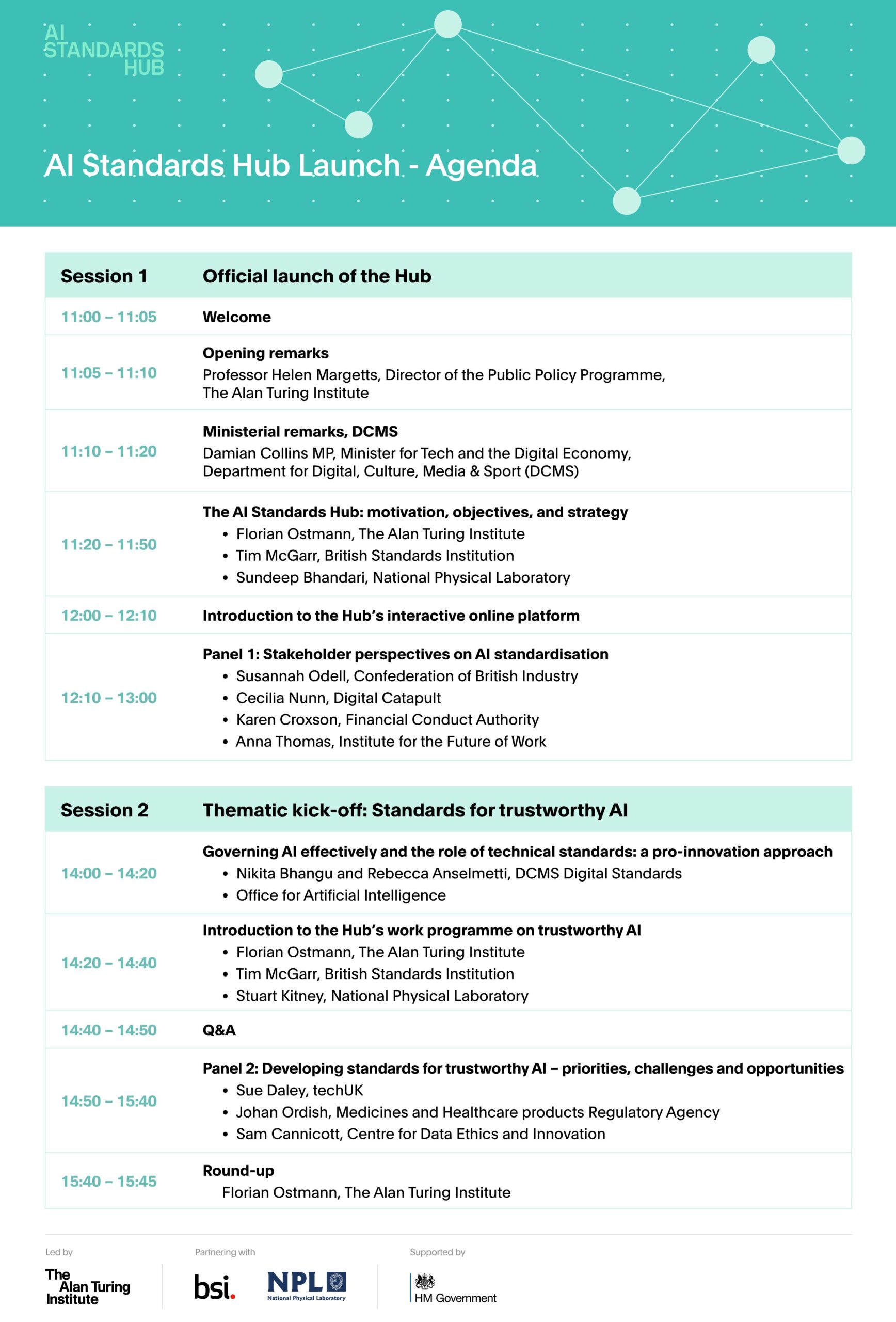 AI Standards Hub launch agenda